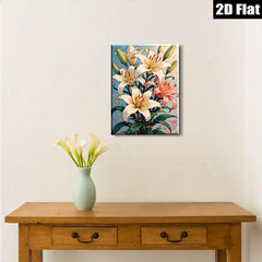 2D flat 1pc Blooming White Lilies Floral Wall Art Botanical Print Home Decor Living Room Bedroom Modern Farmhouse Canvas Picture Hanging Ready to Hang
