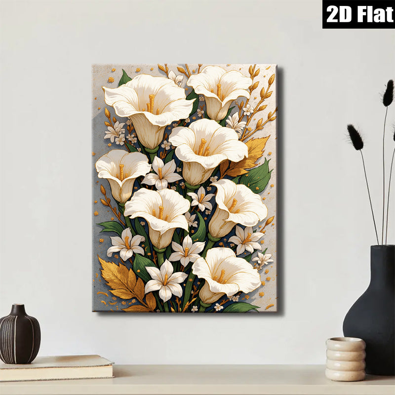2D flat 1pc Blooming White Lilies Floral Wall Art Botanical Prints Living Room Bedroom Home Decor Farmhouse Style Gallery Wrapped Canvas Prints