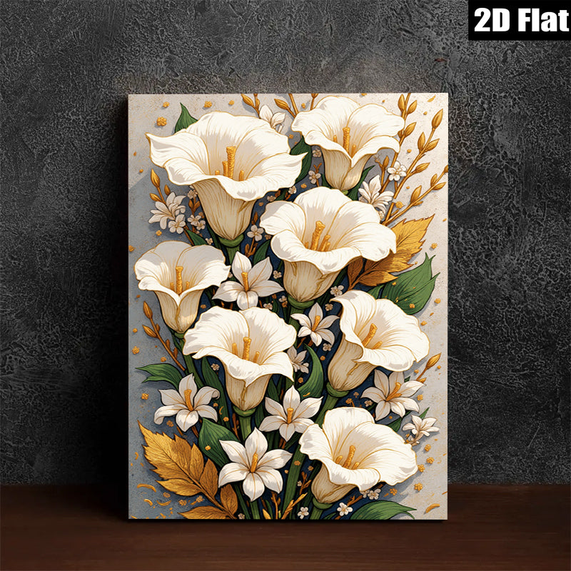 2D flat 1pc Blooming White Lilies Floral Wall Art Botanical Prints Living Room Bedroom Home Decor Farmhouse Style Gallery Wrapped Canvas Prints
