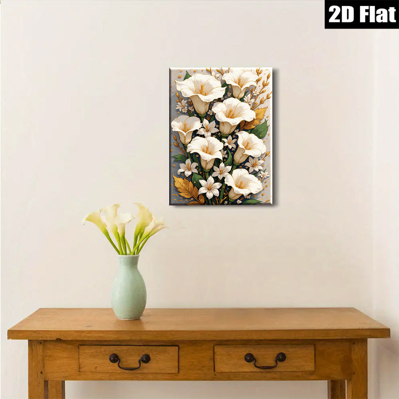 2D flat 1pc Blooming White Lilies Floral Wall Art Botanical Prints Living Room Bedroom Home Decor Farmhouse Style Gallery Wrapped Canvas Prints