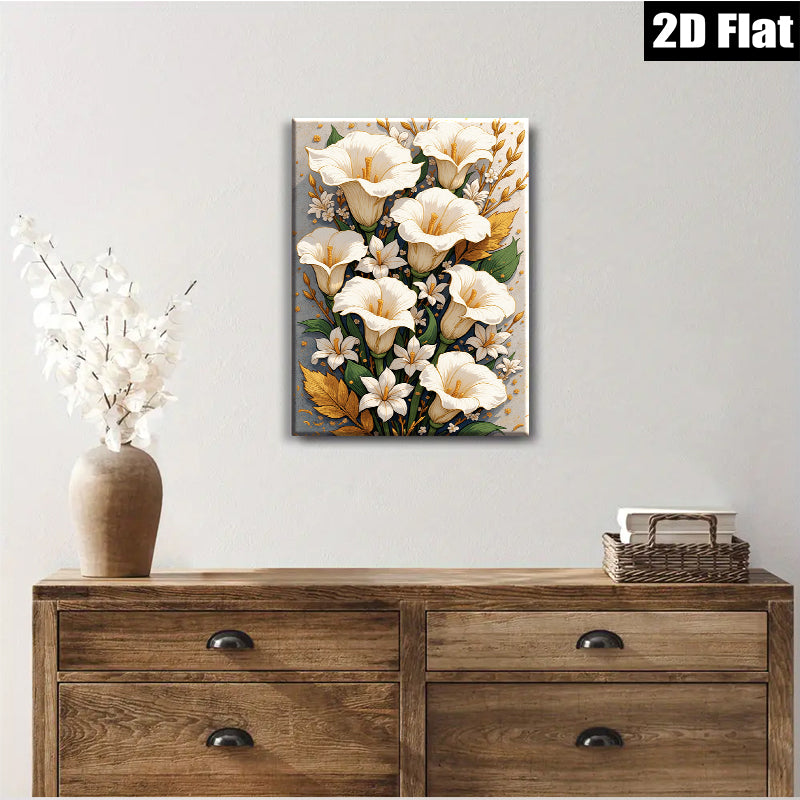 2D flat 1pc Blooming White Lilies Floral Wall Art Botanical Prints Living Room Bedroom Home Decor Farmhouse Style Gallery Wrapped Canvas Prints