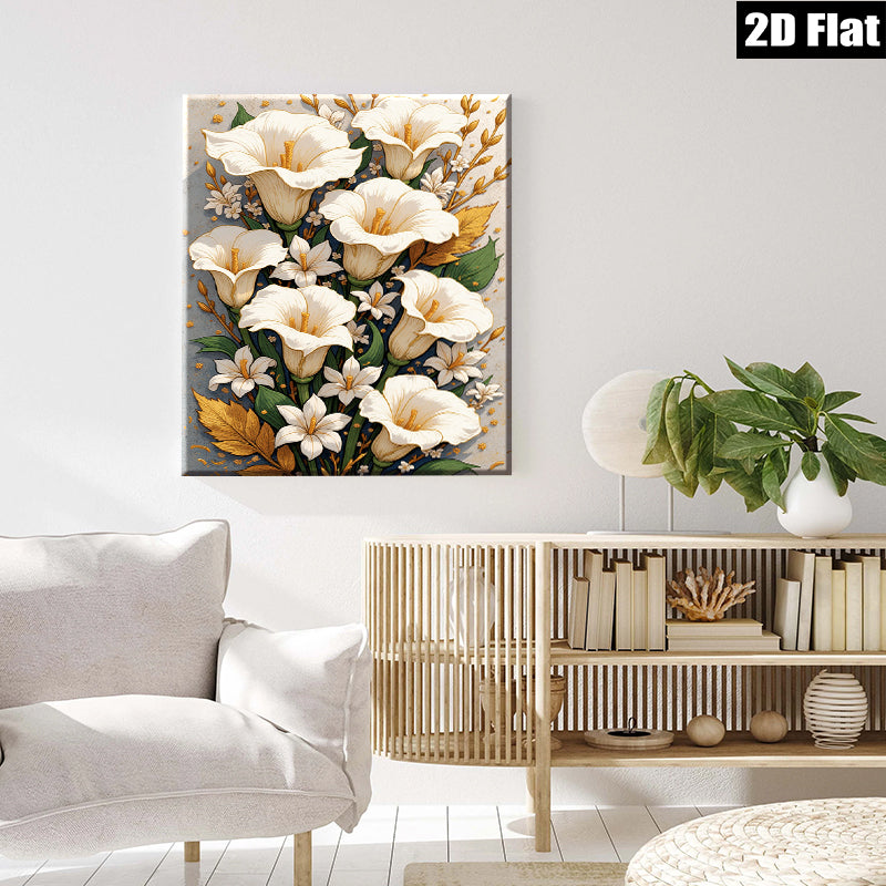 2D flat 1pc Blooming White Lilies Floral Wall Art Botanical Prints Living Room Bedroom Home Decor Farmhouse Style Gallery Wrapped Canvas Prints