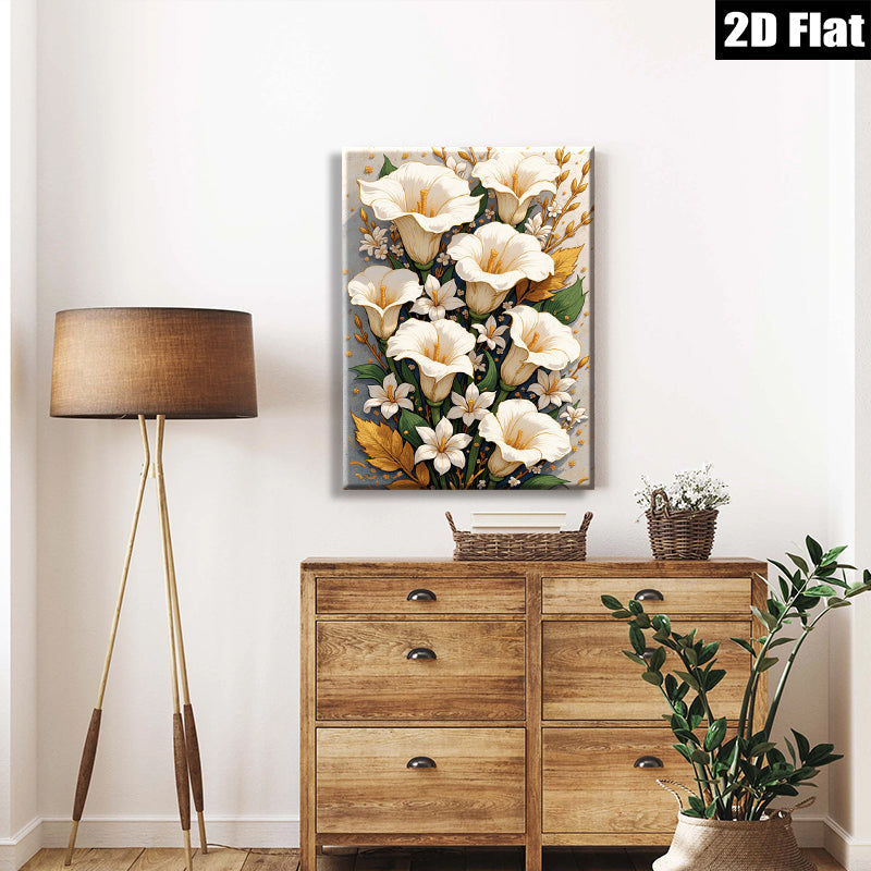2D flat 1pc Blooming White Lilies Floral Wall Art Botanical Prints Living Room Bedroom Home Decor Farmhouse Style Gallery Wrapped Canvas Prints