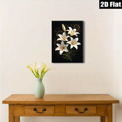 2D flat 1pc Blooming White Lilies Floral Wall Art Living Room Bedroom Home Decor Canvas Prints Modern Farmhouse Style Gallery Wrapped Timeless Elegance
