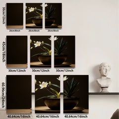2D flat 1pc Blooming White Lilies Pottery Still Life Botanical Wall Art Farmhouse Decor Living Room Bedroom Modern Canvas Prints