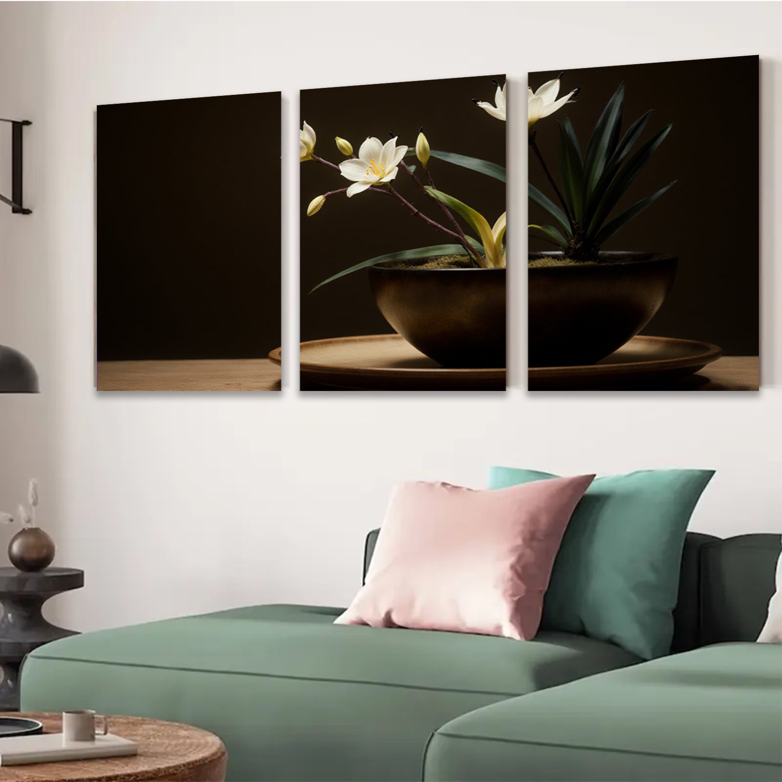 2D flat 1pc Blooming White Lilies Pottery Still Life Botanical Wall Art Farmhouse Decor Living Room Bedroom Modern Canvas Prints