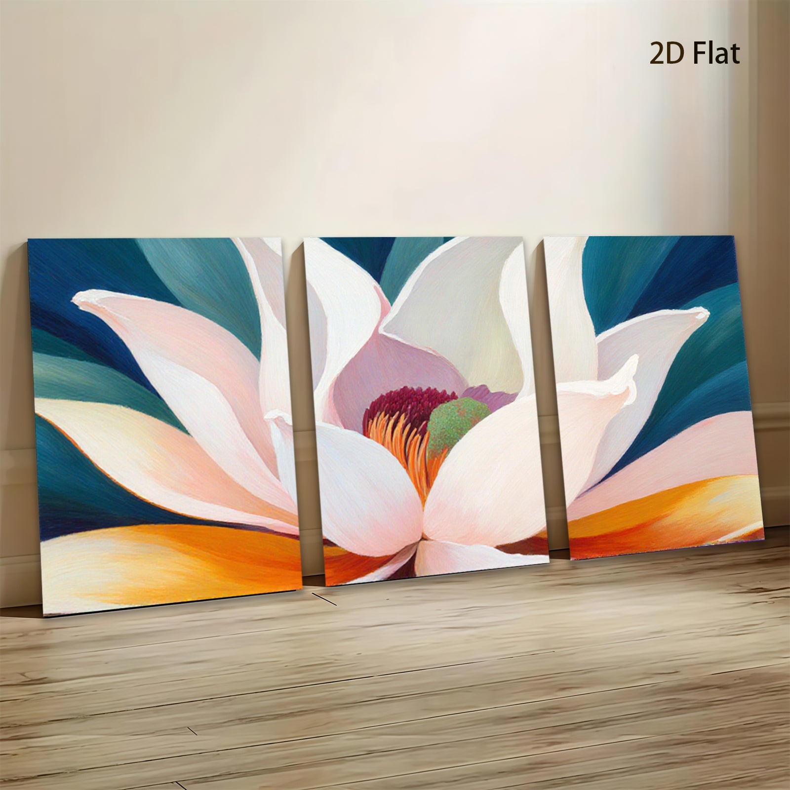 2D flat 1pc Blooming White Lotus Floral Wall Art Canvas Prints for Living Room Bedroom Home Decor Gallery Wrapped Ready to Hang Modern Farmhouse Style