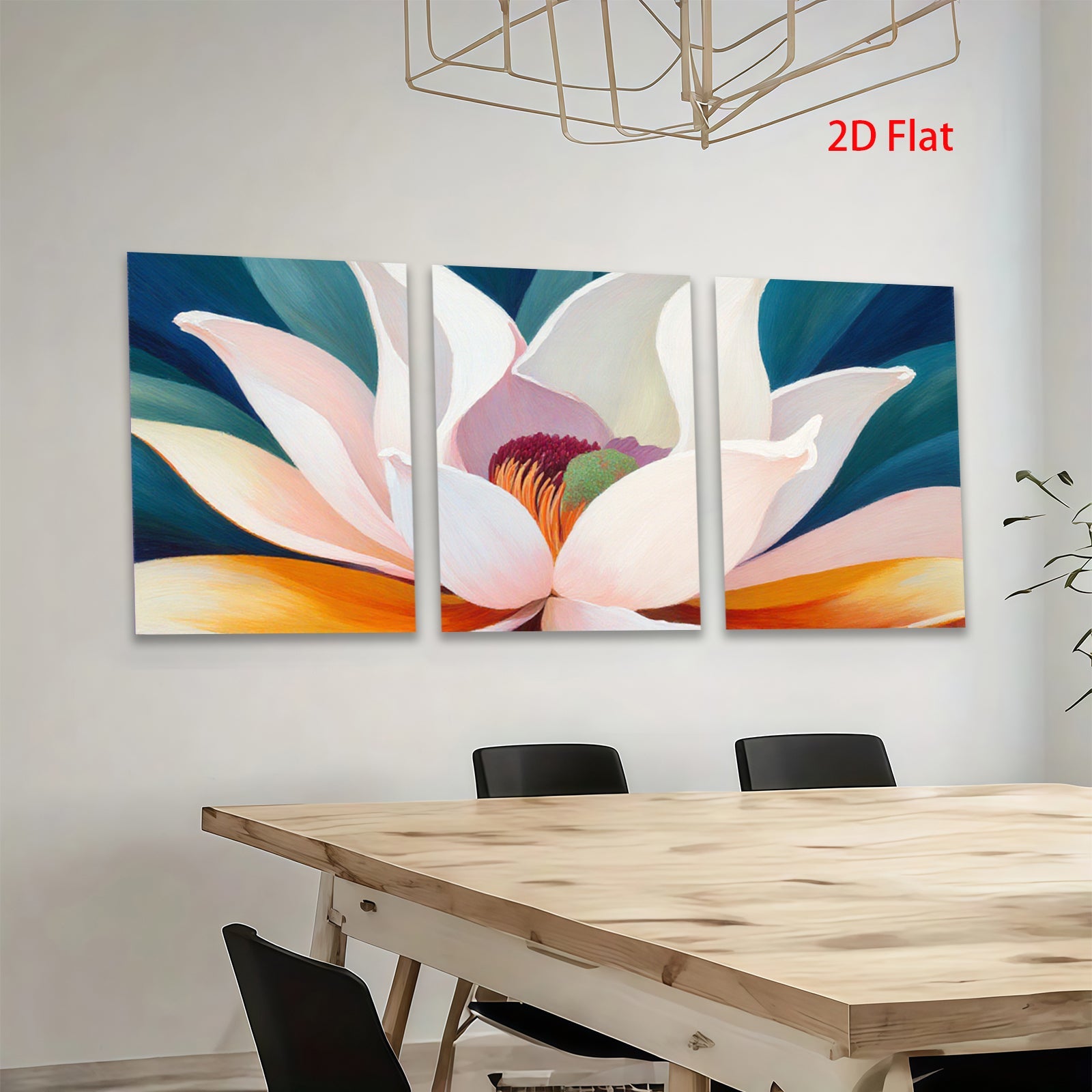 2D flat 1pc Blooming White Lotus Floral Wall Art Canvas Prints for Living Room Bedroom Home Decor Gallery Wrapped Ready to Hang Modern Farmhouse Style