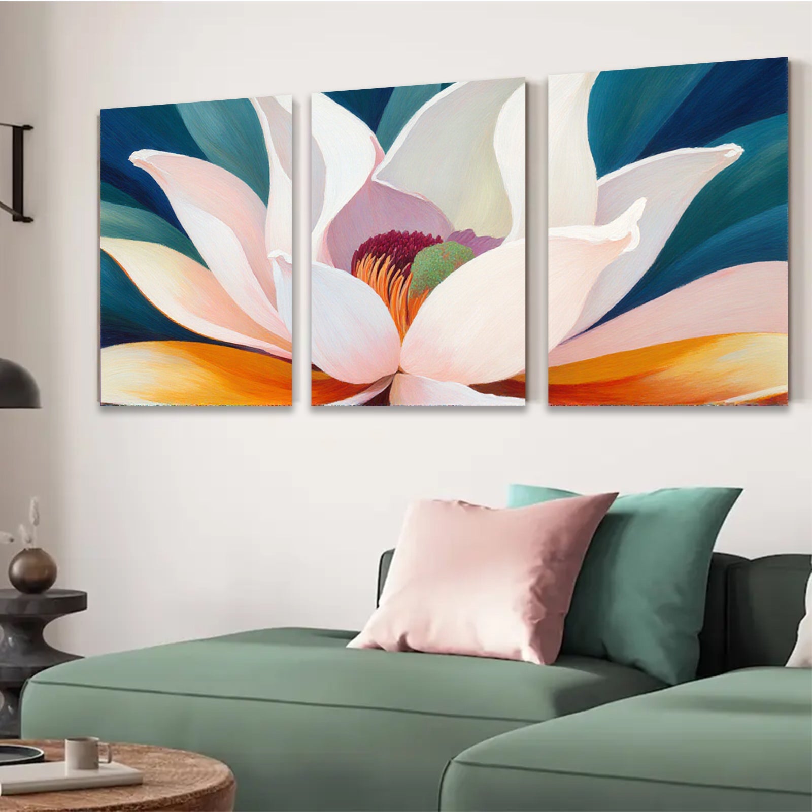 2D flat 1pc Blooming White Lotus Floral Wall Art Canvas Prints for Living Room Bedroom Home Decor Gallery Wrapped Ready to Hang Modern Farmhouse Style
