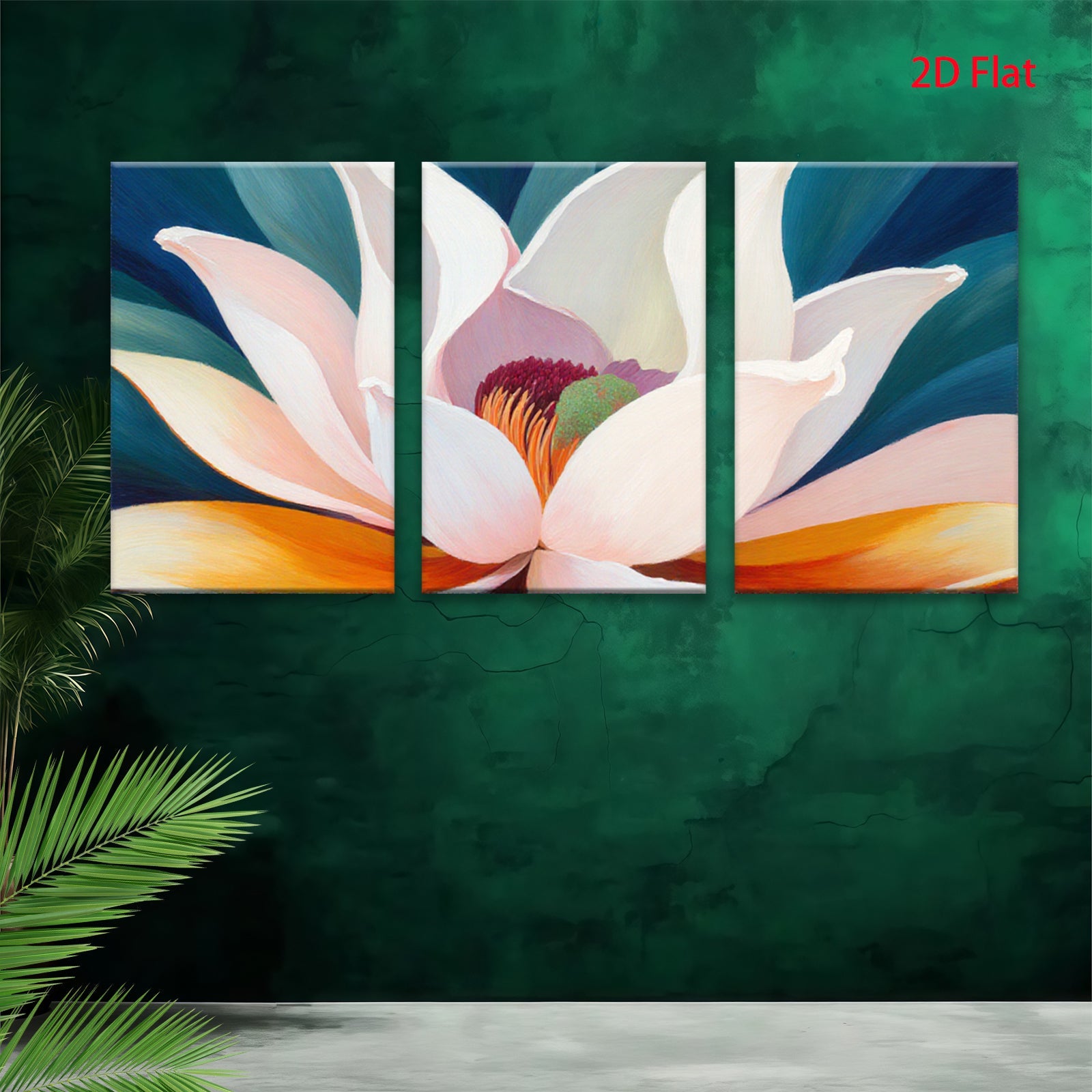 2D flat 1pc Blooming White Lotus Floral Wall Art Canvas Prints for Living Room Bedroom Home Decor Gallery Wrapped Ready to Hang Modern Farmhouse Style