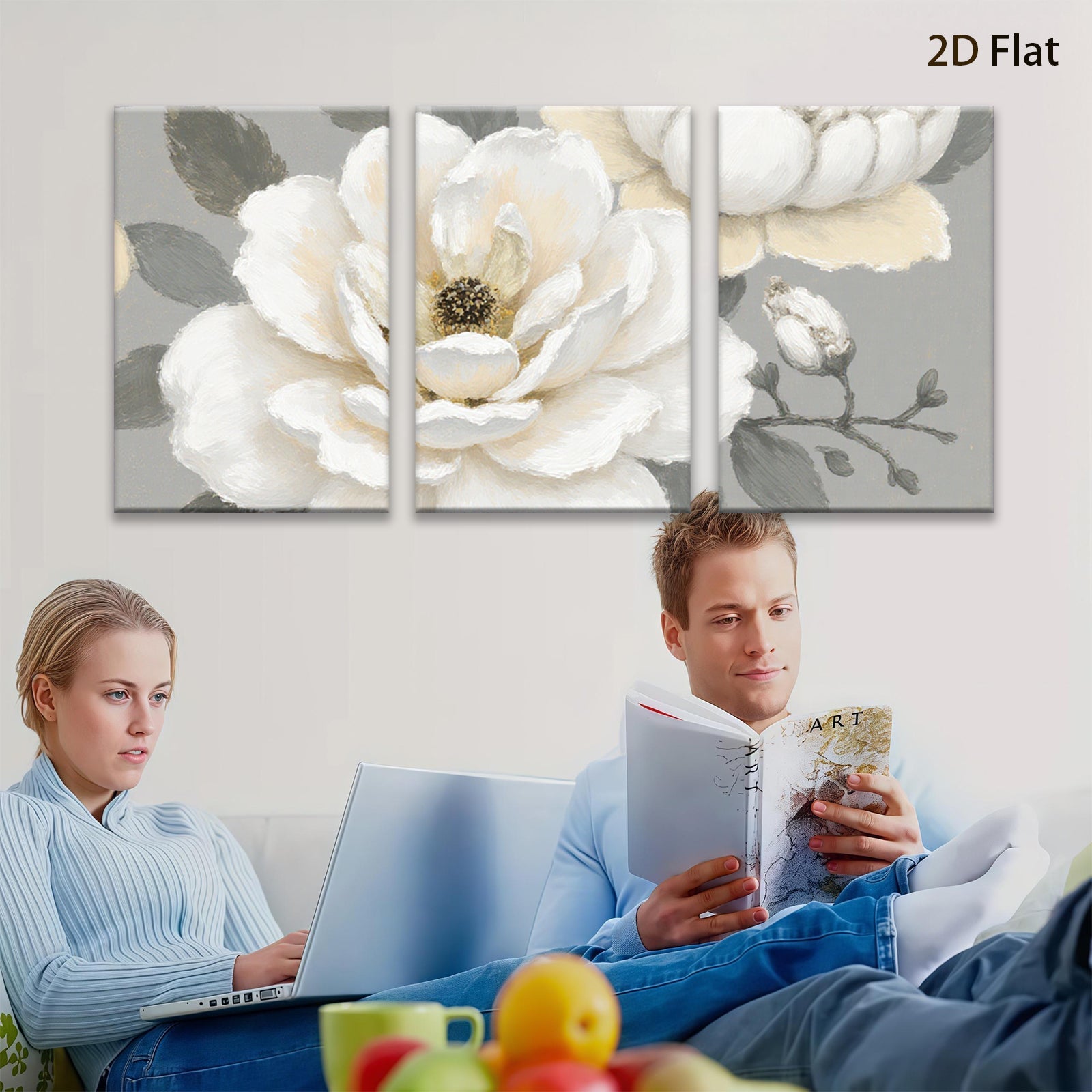 2D flat 1pc Blooming White Magnolia Floral Wall Art Canvas Picture for Living Room Bedroom Home Decor Farmhouse Style Modern Gallery Wrapped Ready to Hang