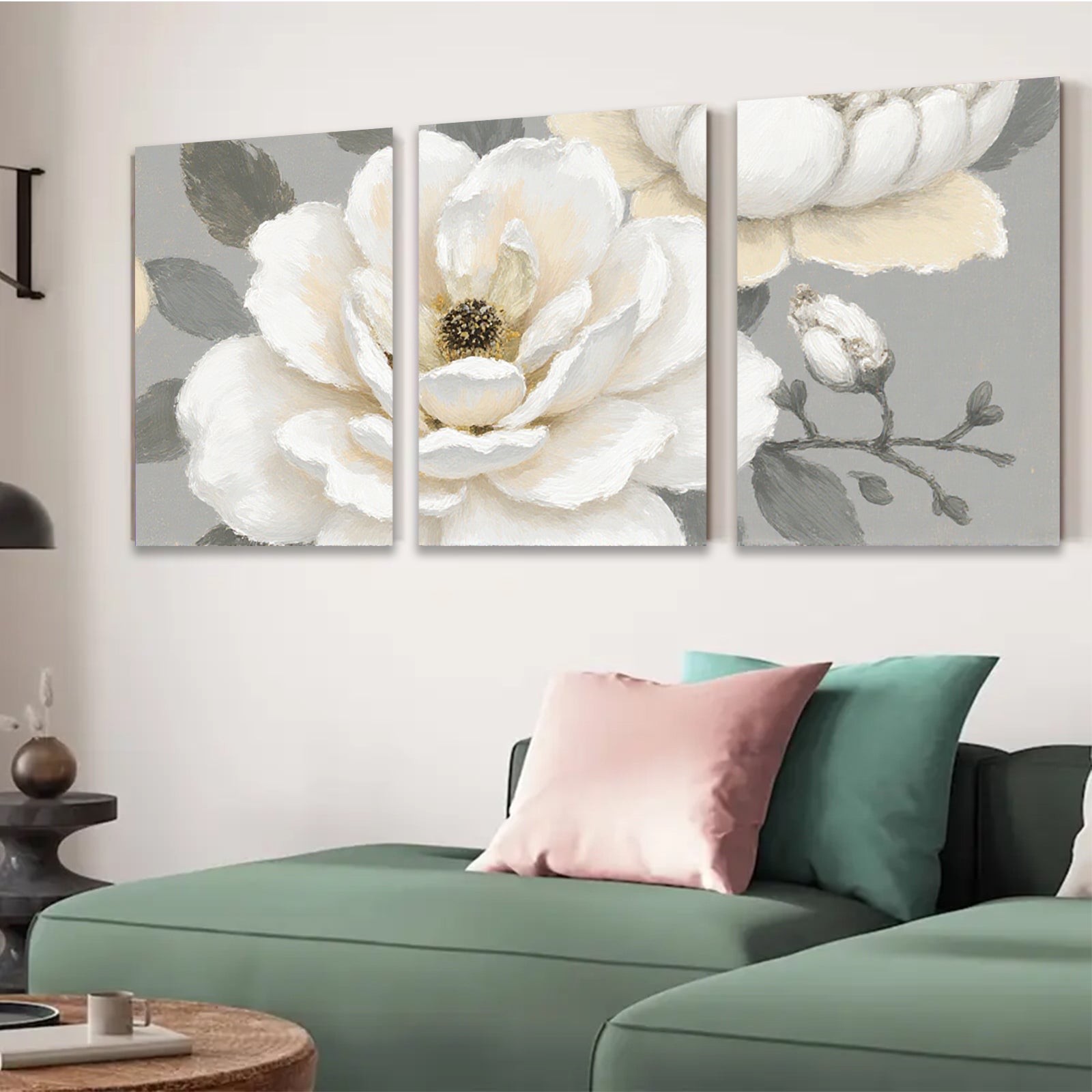 2D flat 1pc Blooming White Magnolia Floral Wall Art Canvas Picture for Living Room Bedroom Home Decor Farmhouse Style Modern Gallery Wrapped Ready to Hang