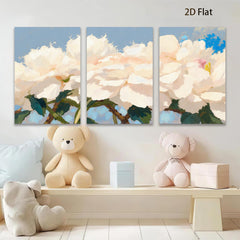 2D flat 1pc Blooming White Peonies Floral Wall Art Living Room Bedroom Home Decor Modern Farmhouse Style Canvas Prints Ready to Hang Gallery Wrapped
