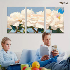 2D flat 1pc Blooming White Peonies Floral Wall Art Living Room Bedroom Home Decor Modern Farmhouse Style Canvas Prints Ready to Hang Gallery Wrapped