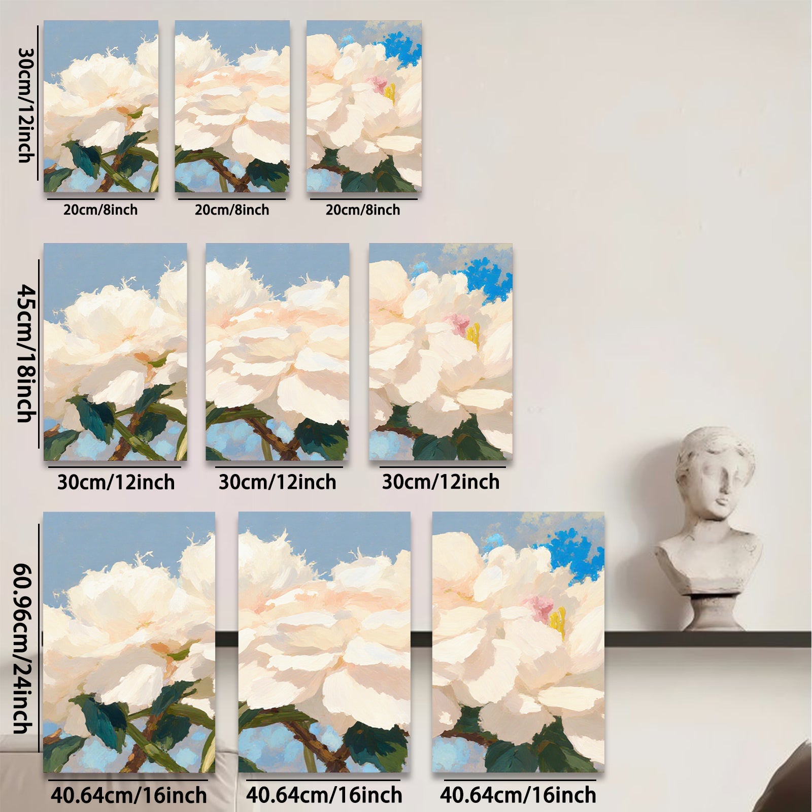 2D flat 1pc Blooming White Peonies Floral Wall Art Living Room Bedroom Home Decor Modern Farmhouse Style Canvas Prints Ready to Hang Gallery Wrapped