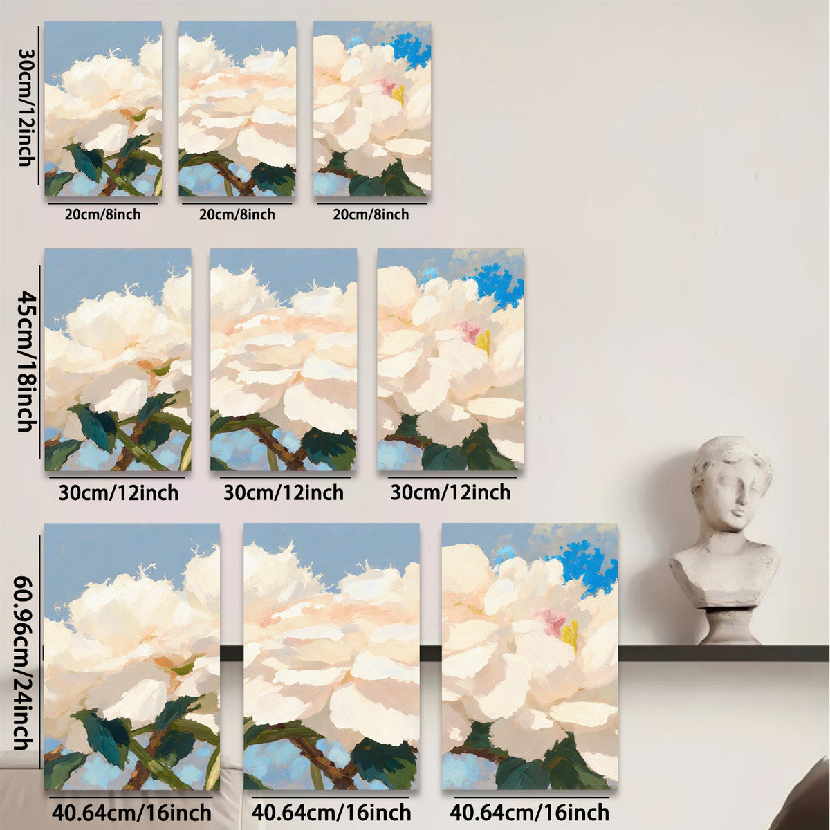 2D flat 1pc Blooming White Peonies Floral Wall Art Living Room Bedroom Home Decor Modern Farmhouse Style Canvas Prints Ready to Hang Gallery Wrapped