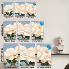 2D flat 1pc Blooming White Peonies Floral Wall Art Living Room Bedroom Home Decor Modern Farmhouse Style Canvas Prints Ready to Hang Gallery Wrapped
