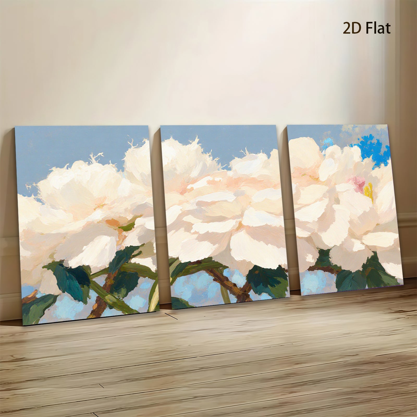 2D flat 1pc Blooming White Peonies Floral Wall Art Living Room Bedroom Home Decor Modern Farmhouse Style Canvas Prints Ready to Hang Gallery Wrapped