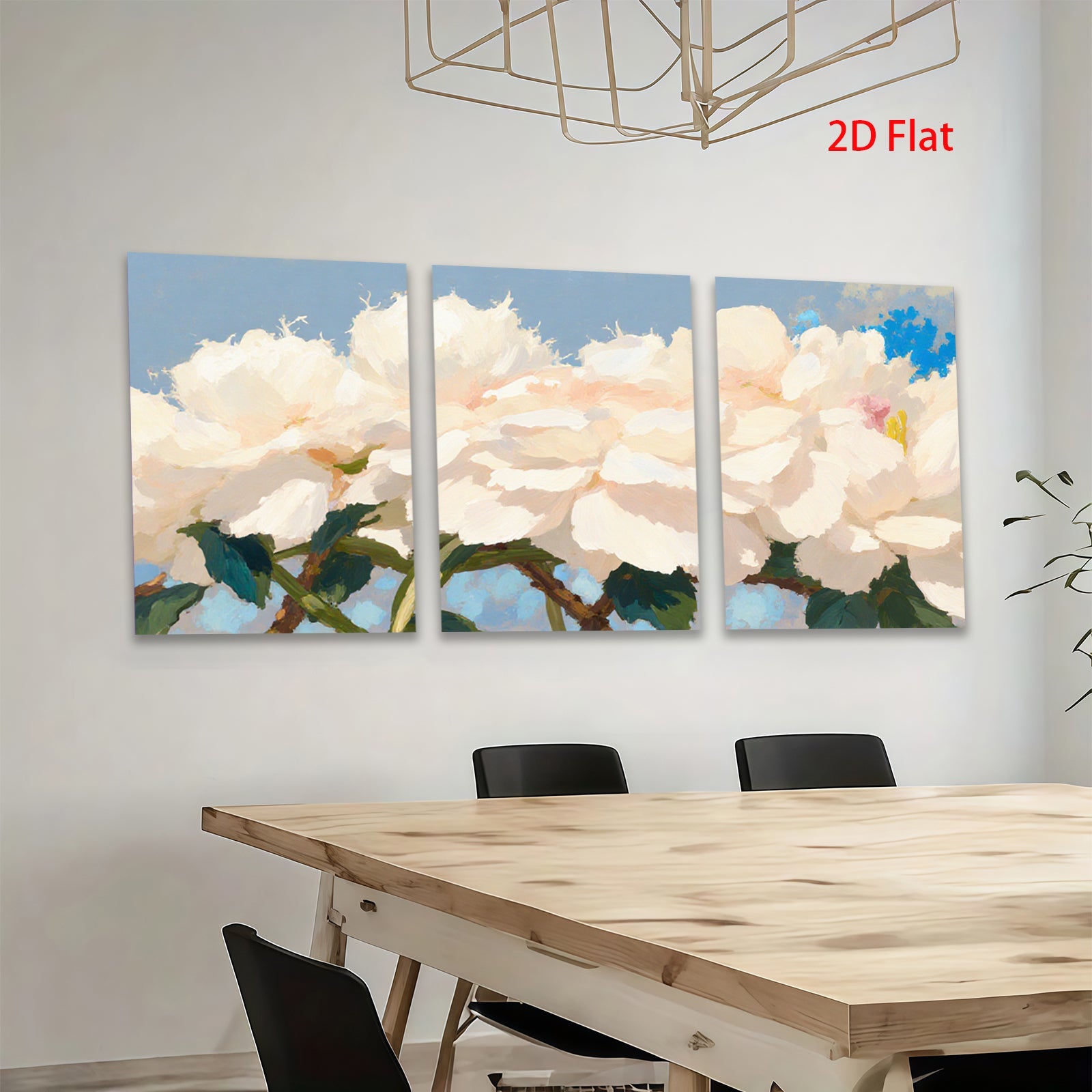 2D flat 1pc Blooming White Peonies Floral Wall Art Living Room Bedroom Home Decor Modern Farmhouse Style Canvas Prints Ready to Hang Gallery Wrapped