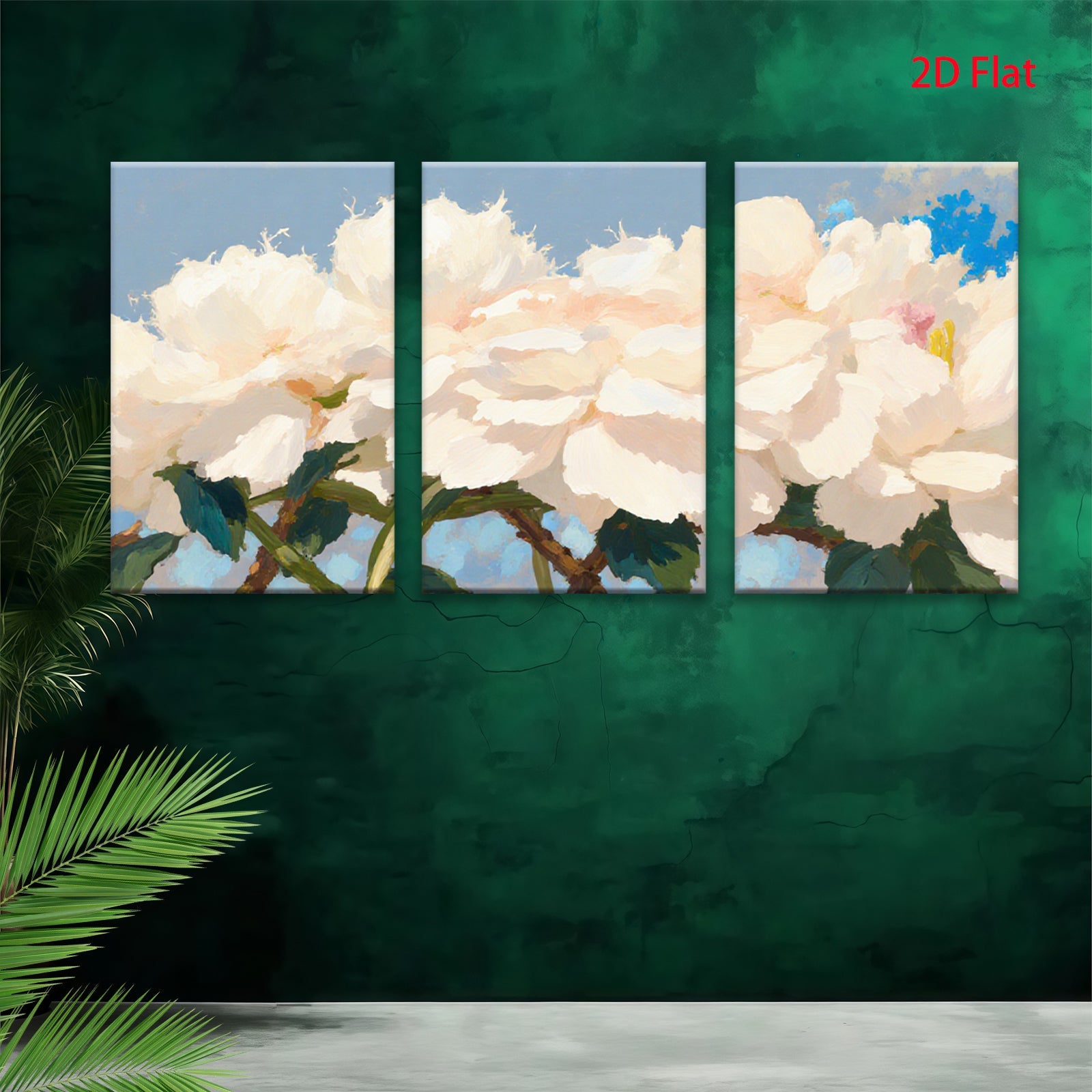 2D flat 1pc Blooming White Peonies Floral Wall Art Living Room Bedroom Home Decor Modern Farmhouse Style Canvas Prints Ready to Hang Gallery Wrapped