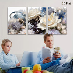 2D flat 1pc Blooming White Peonies Floral Wall Art Living Room Bedroom Home Decor Modern Farmhouse Style Gallery Wrapped Canvas Prints Ready to Hang