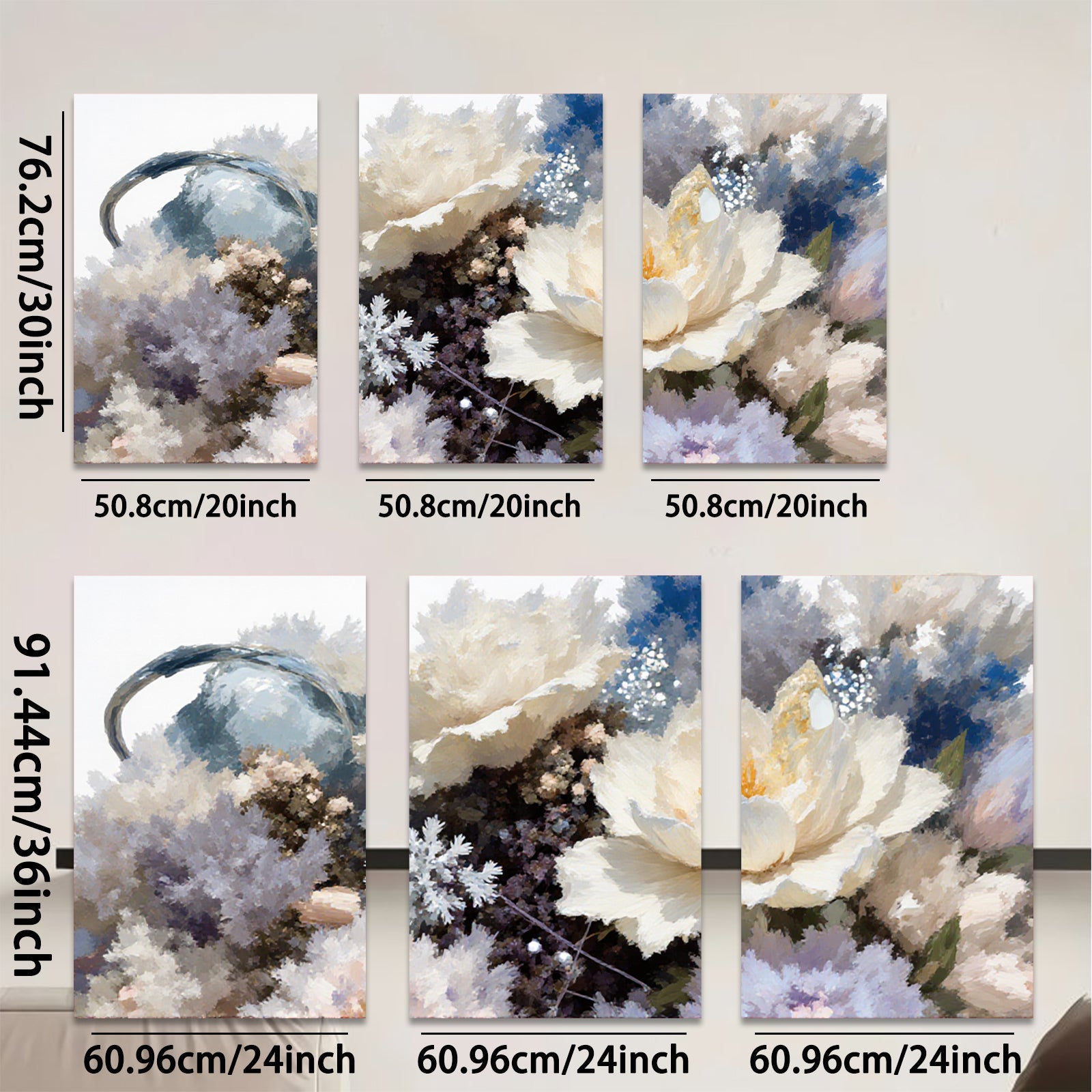 2D flat 1pc Blooming White Peonies Floral Wall Art Living Room Bedroom Home Decor Modern Farmhouse Style Gallery Wrapped Canvas Prints Ready to Hang