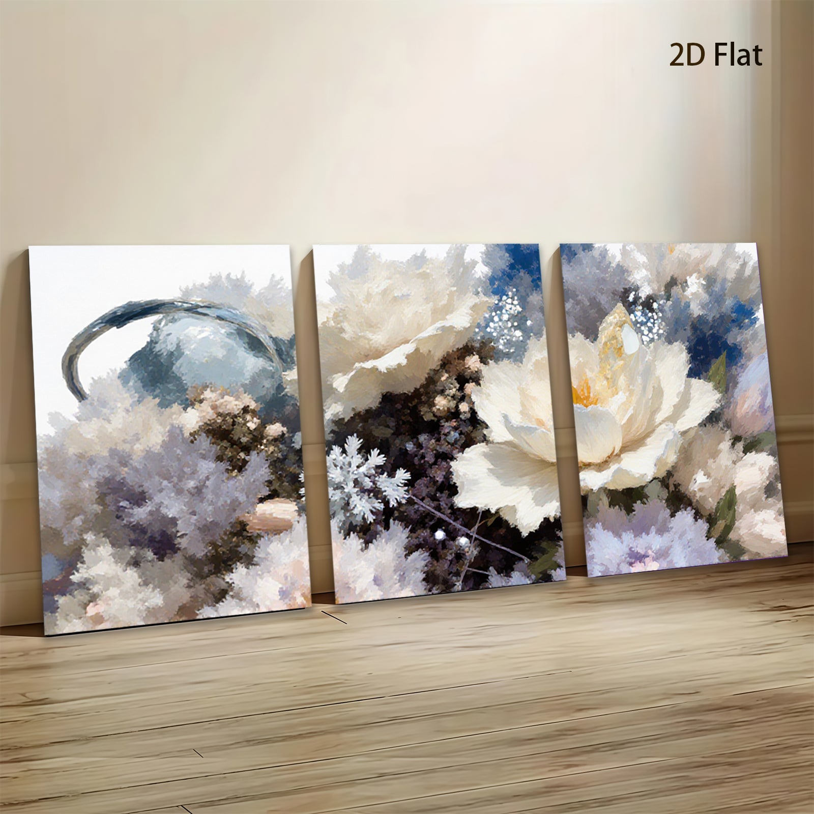 2D flat 1pc Blooming White Peonies Floral Wall Art Living Room Bedroom Home Decor Modern Farmhouse Style Gallery Wrapped Canvas Prints Ready to Hang