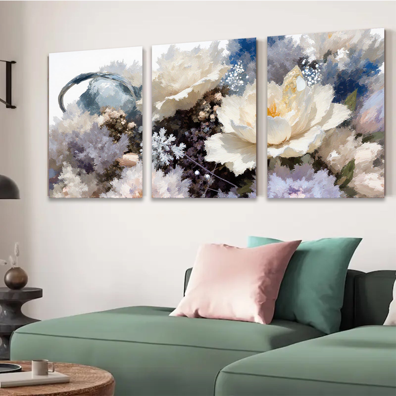 2D flat 1pc Blooming White Peonies Floral Wall Art Living Room Bedroom Home Decor Modern Farmhouse Style Gallery Wrapped Canvas Prints Ready to Hang