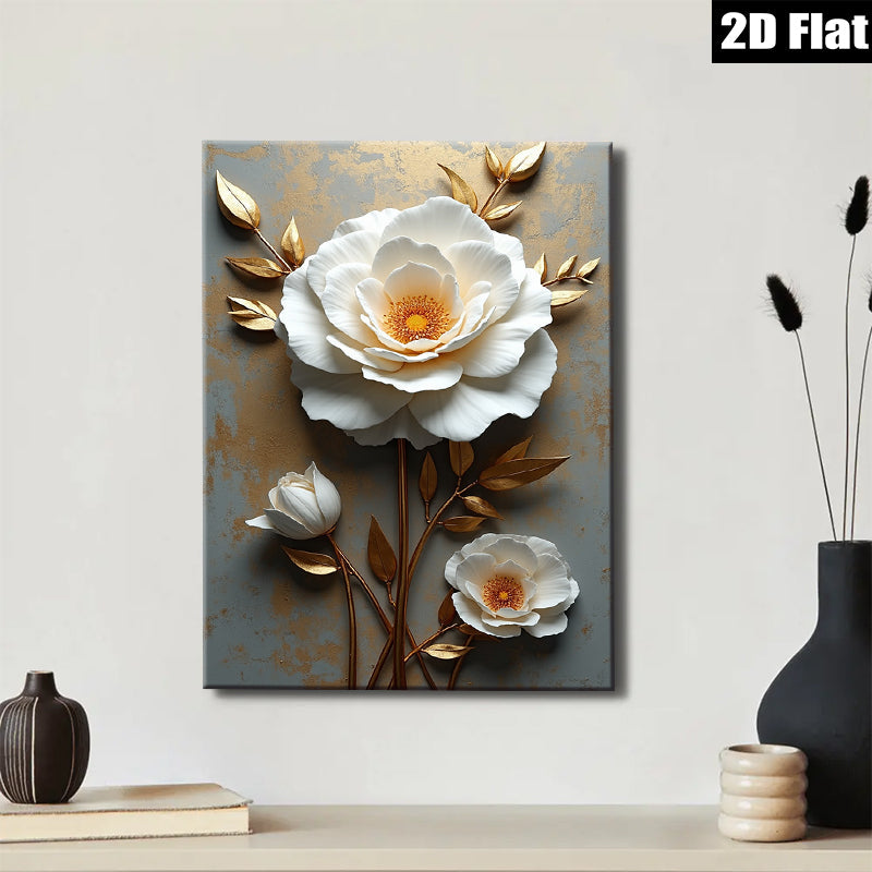 2D flat 1pc Blooming White Peonies Floral Wall Art for Living Room Bedroom Decor Modern Farmhouse Style Canvas Prints Wrapped Ready to Hang Gallery Wrapped Timeless