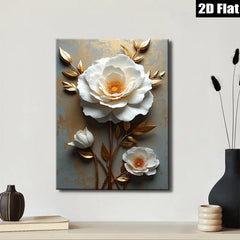 2D flat 1pc Blooming White Peonies Floral Wall Art for Living Room Bedroom Decor Modern Farmhouse Style Canvas Prints Wrapped Ready to Hang Gallery Wrapped Timeless