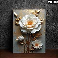 2D flat 1pc Blooming White Peonies Floral Wall Art for Living Room Bedroom Decor Modern Farmhouse Style Canvas Prints Wrapped Ready to Hang Gallery Wrapped Timeless