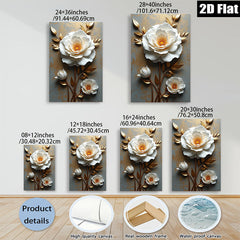 2D flat 1pc Blooming White Peonies Floral Wall Art for Living Room Bedroom Decor Modern Farmhouse Style Canvas Prints Wrapped Ready to Hang Gallery Wrapped Timeless
