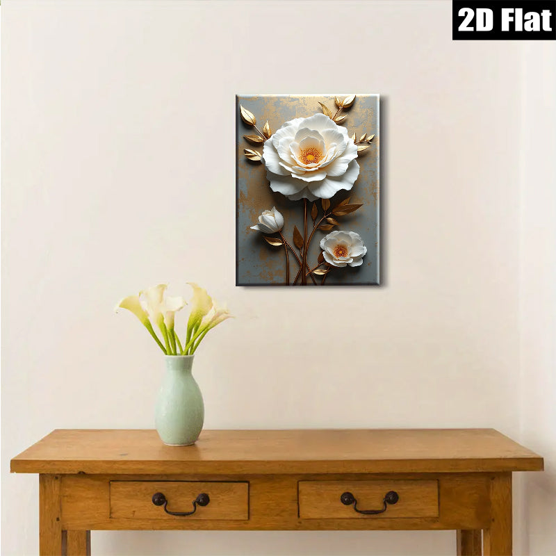 2D flat 1pc Blooming White Peonies Floral Wall Art for Living Room Bedroom Decor Modern Farmhouse Style Canvas Prints Wrapped Ready to Hang Gallery Wrapped Timeless