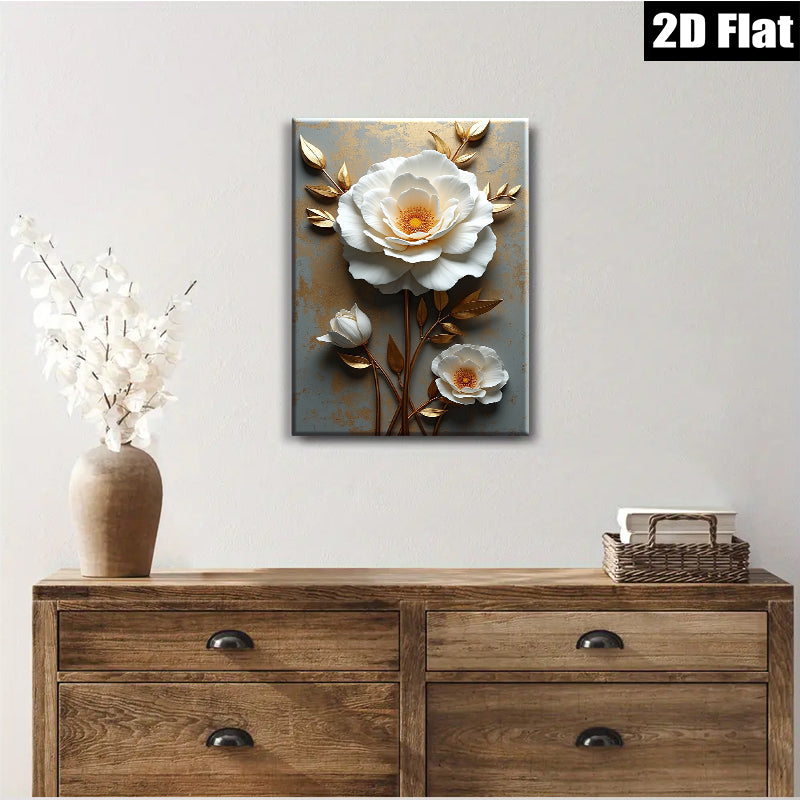 2D flat 1pc Blooming White Peonies Floral Wall Art for Living Room Bedroom Decor Modern Farmhouse Style Canvas Prints Wrapped Ready to Hang Gallery Wrapped Timeless