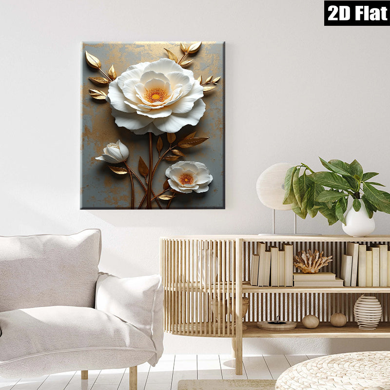 2D flat 1pc Blooming White Peonies Floral Wall Art for Living Room Bedroom Decor Modern Farmhouse Style Canvas Prints Wrapped Ready to Hang Gallery Wrapped Timeless