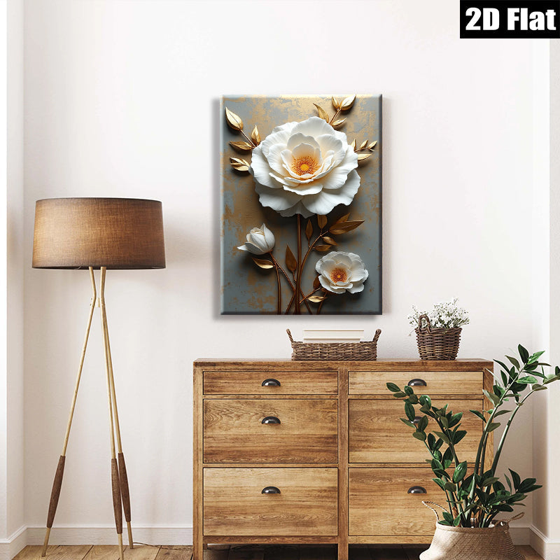 2D flat 1pc Blooming White Peonies Floral Wall Art for Living Room Bedroom Decor Modern Farmhouse Style Canvas Prints Wrapped Ready to Hang Gallery Wrapped Timeless