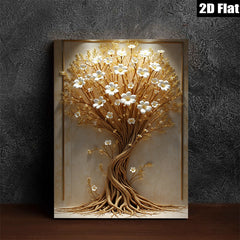 2D flat 1pc Blooming White Tree Wall Art Decor for Living Room Bedroom Modern Farmhouse Aesthetic Gallery Wrapped Canvas Prints Home Decor Stylish Artwork
