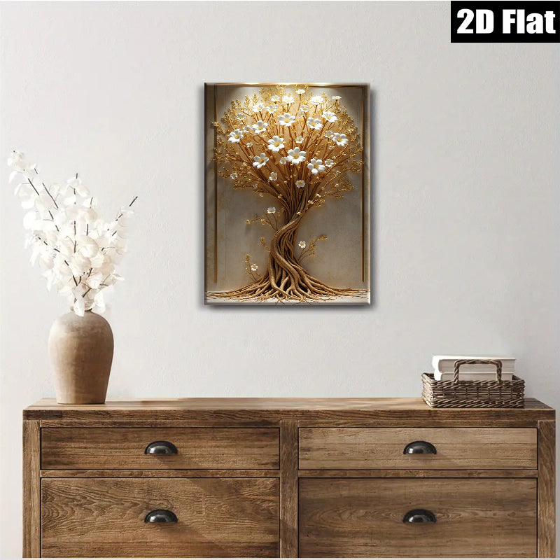 2D flat 1pc Blooming White Tree Wall Art Decor for Living Room Bedroom Modern Farmhouse Aesthetic Gallery Wrapped Canvas Prints Home Decor Stylish Artwork
