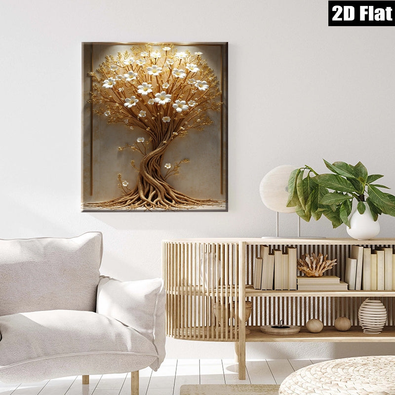 2D flat 1pc Blooming White Tree Wall Art Decor for Living Room Bedroom Modern Farmhouse Aesthetic Gallery Wrapped Canvas Prints Home Decor Stylish Artwork