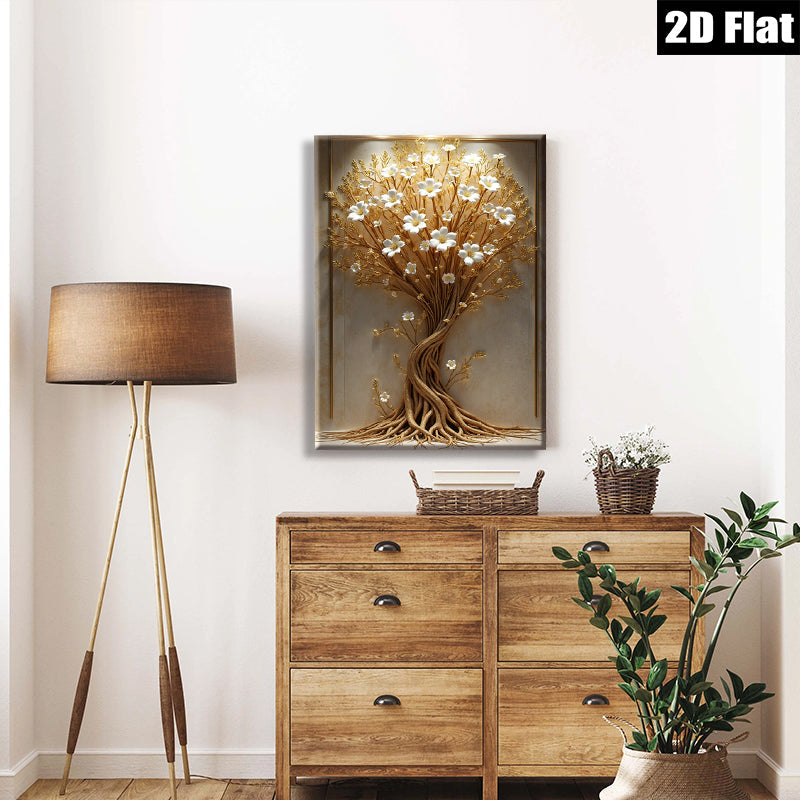 2D flat 1pc Blooming White Tree Wall Art Decor for Living Room Bedroom Modern Farmhouse Aesthetic Gallery Wrapped Canvas Prints Home Decor Stylish Artwork