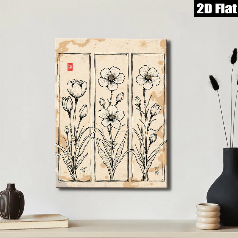 2D flat 1pc Blooming Wildflower Botanical Wall Art Prints Farmhouse Decor Living Room Bedroom Office Gallery Wrapped Canvas Prints Modern Minimalist Art