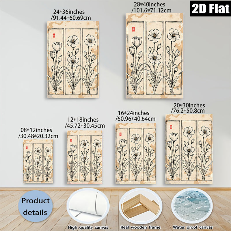 2D flat 1pc Blooming Wildflower Botanical Wall Art Prints Farmhouse Decor Living Room Bedroom Office Gallery Wrapped Canvas Prints Modern Minimalist Art