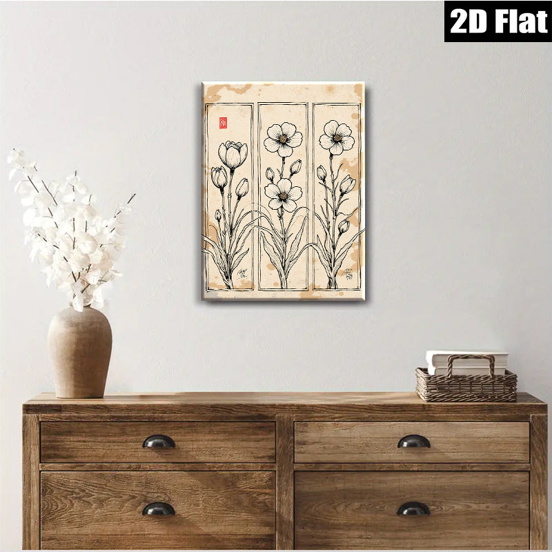 2D flat 1pc Blooming Wildflower Botanical Wall Art Prints Farmhouse Decor Living Room Bedroom Office Gallery Wrapped Canvas Prints Modern Minimalist Art