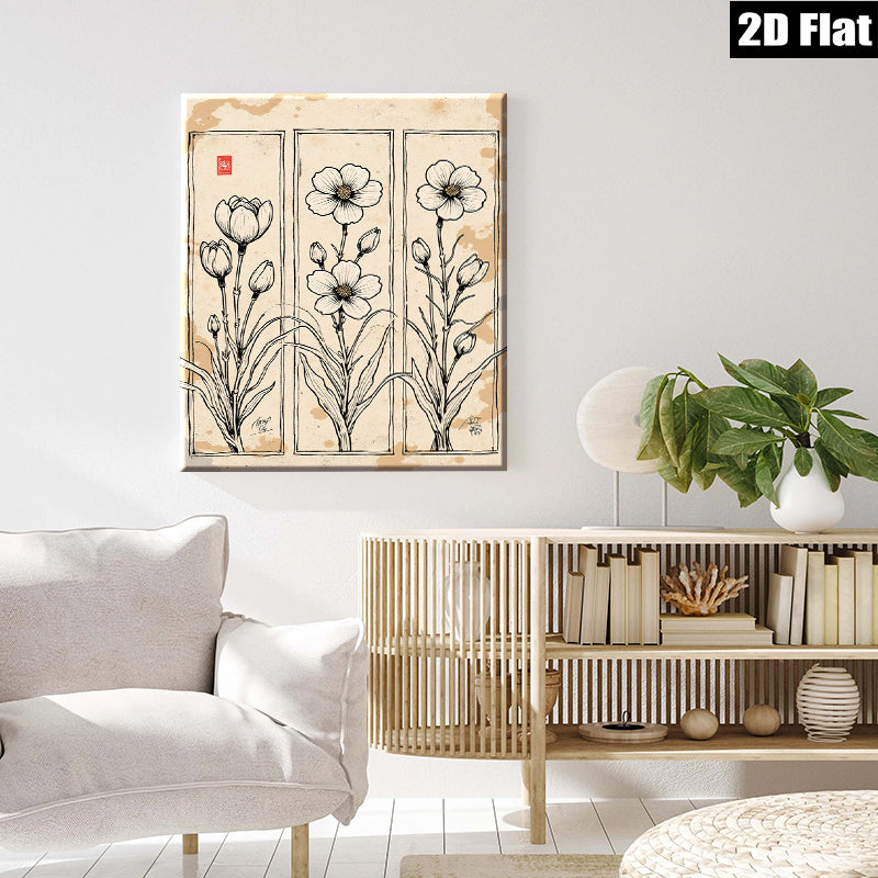 2D flat 1pc Blooming Wildflower Botanical Wall Art Prints Farmhouse Decor Living Room Bedroom Office Gallery Wrapped Canvas Prints Modern Minimalist Art