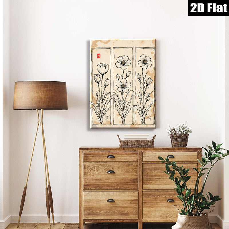 2D flat 1pc Blooming Wildflower Botanical Wall Art Prints Farmhouse Decor Living Room Bedroom Office Gallery Wrapped Canvas Prints Modern Minimalist Art