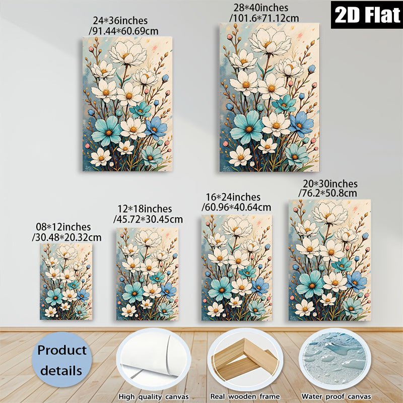 2D flat 1pc Blooming Wildflowers Botanical Wall Art for Living Room Bedroom Home Decor Farmhouse Style Canvas Prints Modern Aesthetic Gallery Wrapped Timeless