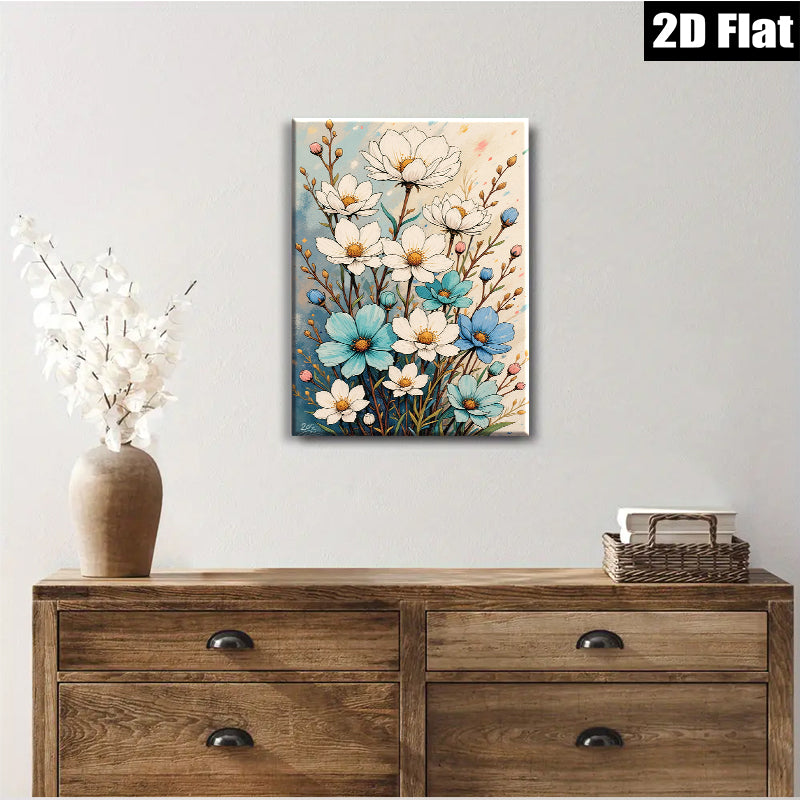 2D flat 1pc Blooming Wildflowers Botanical Wall Art for Living Room Bedroom Home Decor Farmhouse Style Canvas Prints Modern Aesthetic Gallery Wrapped Timeless