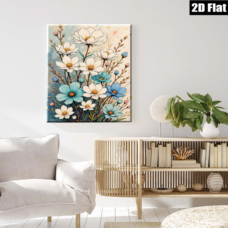 2D flat 1pc Blooming Wildflowers Botanical Wall Art for Living Room Bedroom Home Decor Farmhouse Style Canvas Prints Modern Aesthetic Gallery Wrapped Timeless
