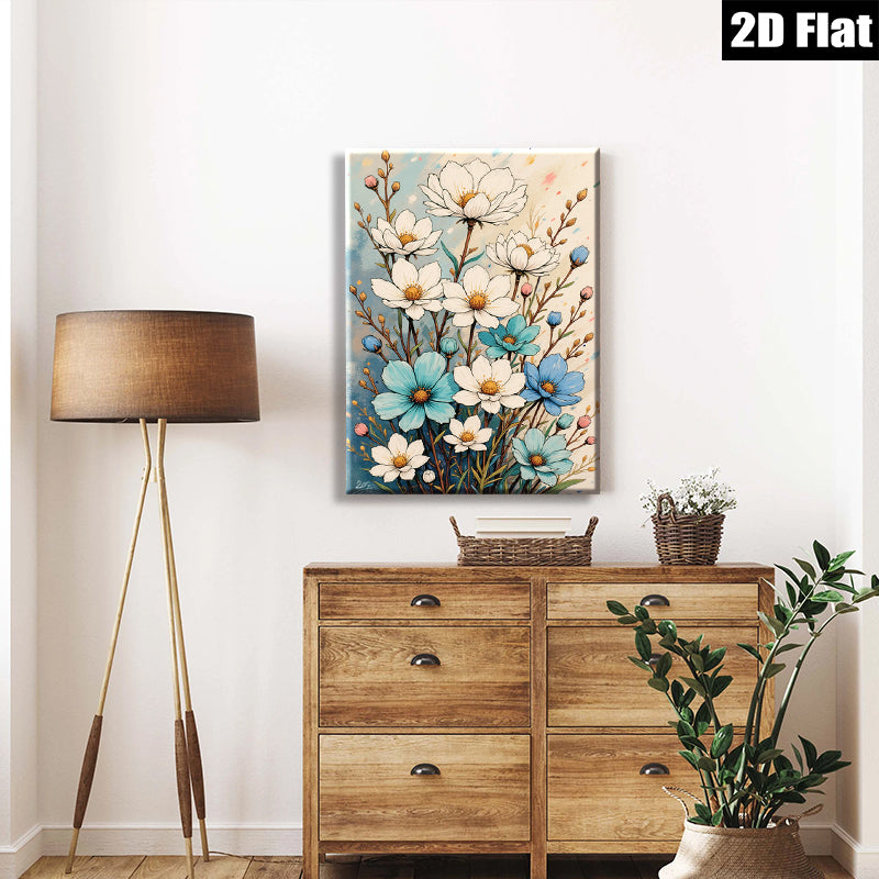 2D flat 1pc Blooming Wildflowers Botanical Wall Art for Living Room Bedroom Home Decor Farmhouse Style Canvas Prints Modern Aesthetic Gallery Wrapped Timeless