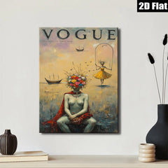 2D flat 1pc Blooming Woman with Floral Head Abstract Canvas Wall Art for Living Room Bedroom Home Decor Modern Farmhouse Style Gallery Wrapped Prints